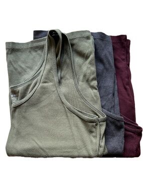 Old Navy First Layer Ribbed Tank Tops Trio - Olive Green, Charcoal, Burgundy